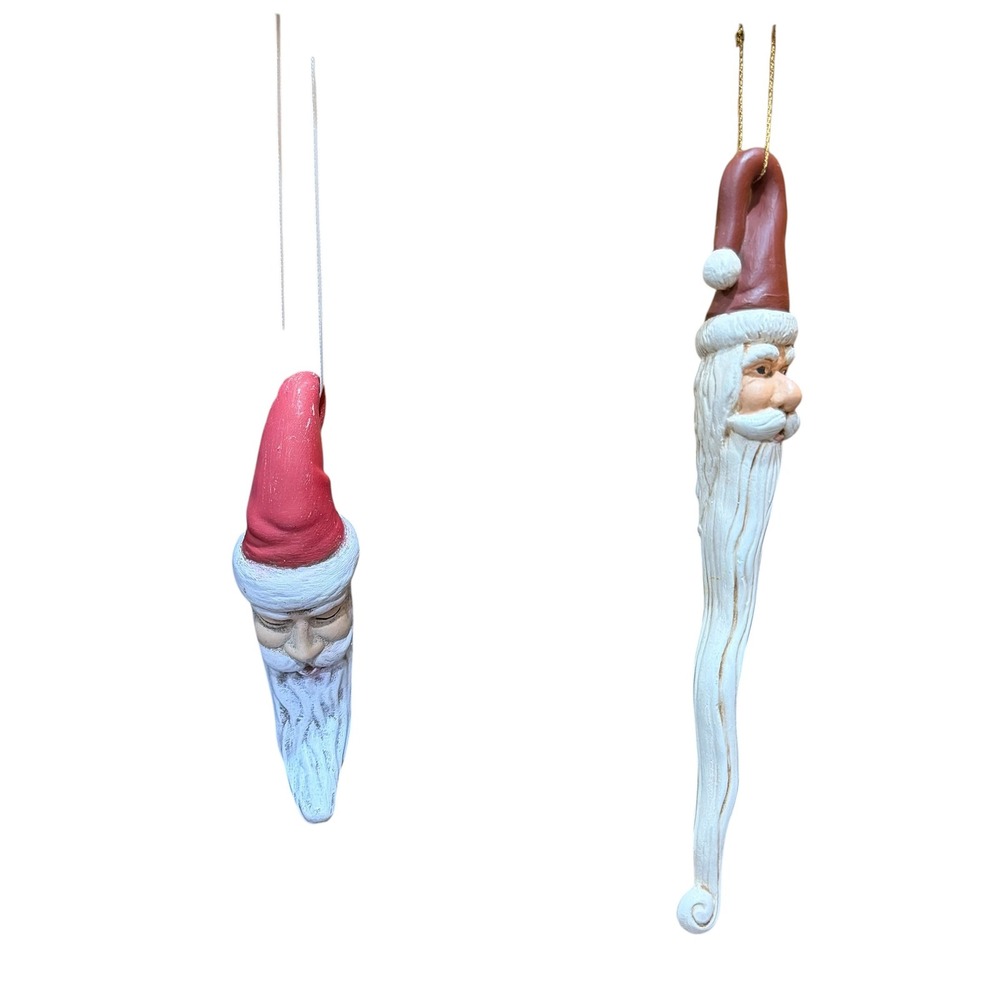 Vintage Santa Icicle Ornaments Set of 2 Red Resin Father Christmas Folk Art